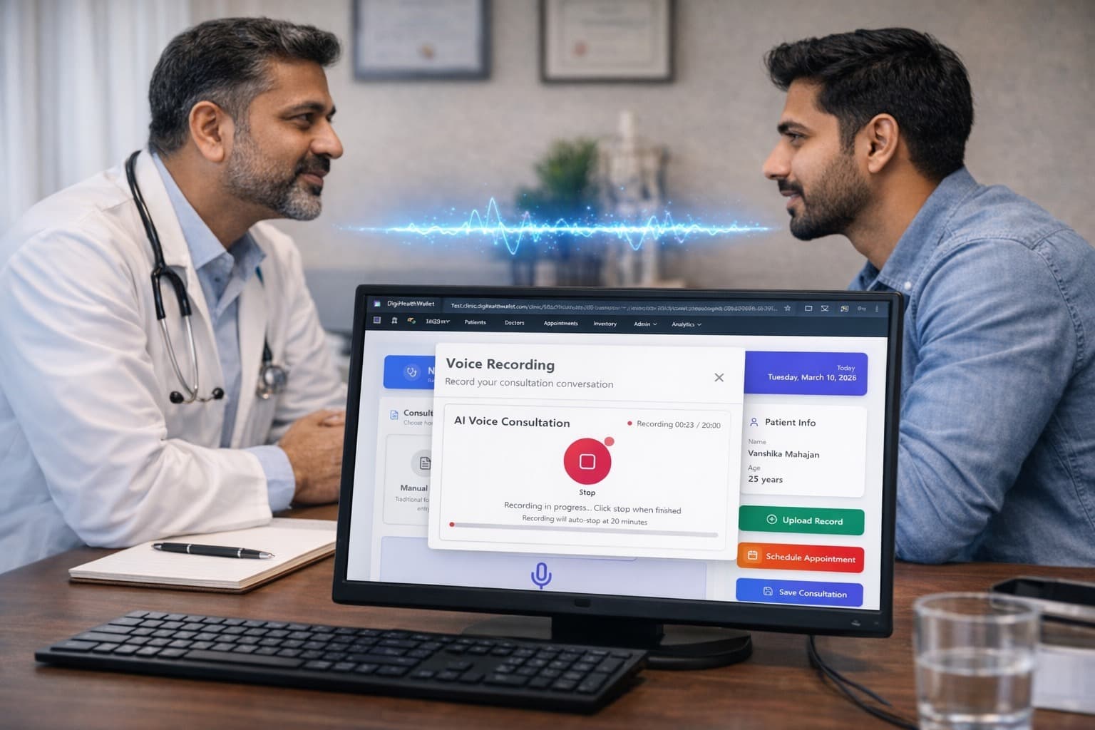 Doctor using AI Voice Consultation